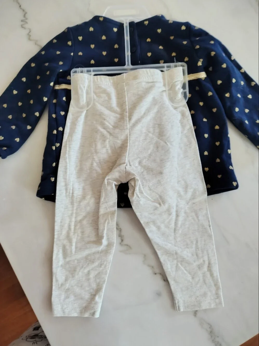 Carters Blue and Gold Heart Bow Matching Long Sleeve Set Size 18 Months